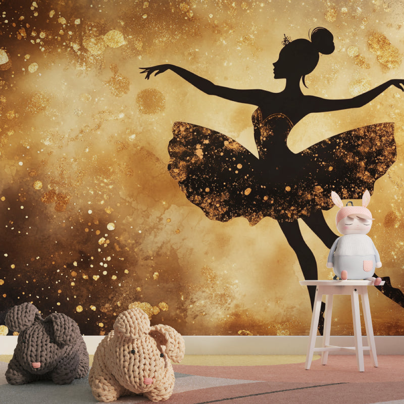 Dance silhouette wallpaper displayed in a ballet school reception area