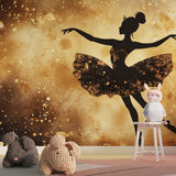 Dance silhouette wallpaper displayed in a ballet school reception area