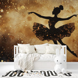 Golden dance wallpaper creating ambiance in a home dance practice space