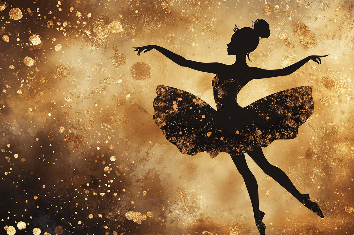 Ballet dance silhouette design file showing intricate golden pattern and movement details