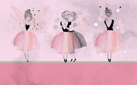 Ballet dancers wallpaper design file showing detailed fairy tale pattern with pink watercolor effects
