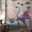 Ballet Swan Wallpaper in girl's bedroom with pink accents and flowing curtains