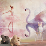 Dance studio with Swan Ballet Mural creating an elegant practice space