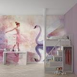 Ballet themed room with Swan Mural Wallpaper and dance accessories
