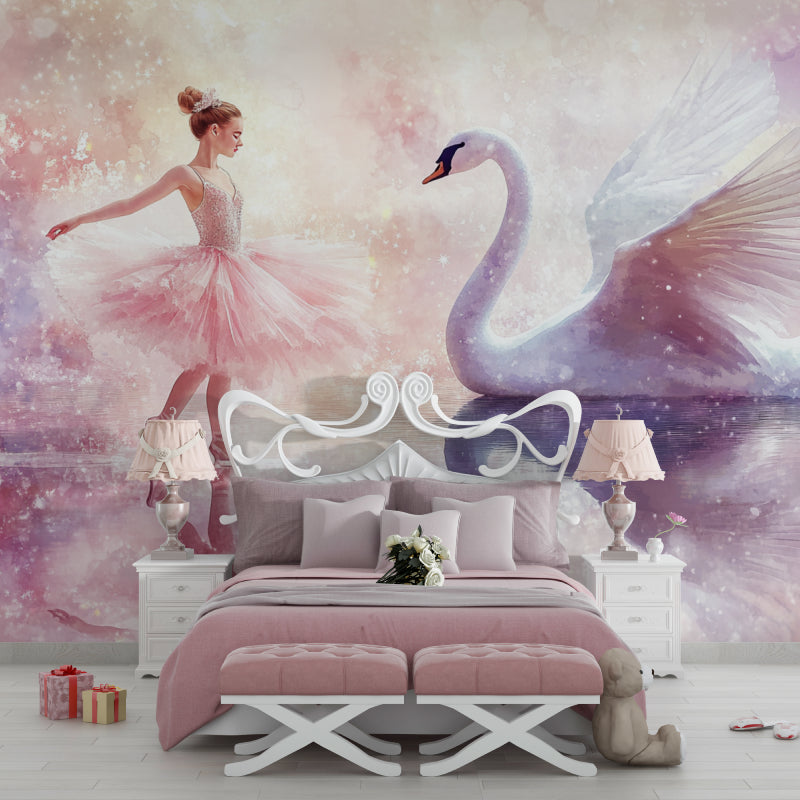 Ballet school waiting area showcasing Swan Dance Mural