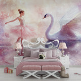 Ballet school waiting area showcasing Swan Dance Mural