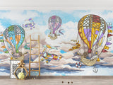 Hot Air Balloon Mural Wallpaper | Adventure Sky with Vintage Aircraft