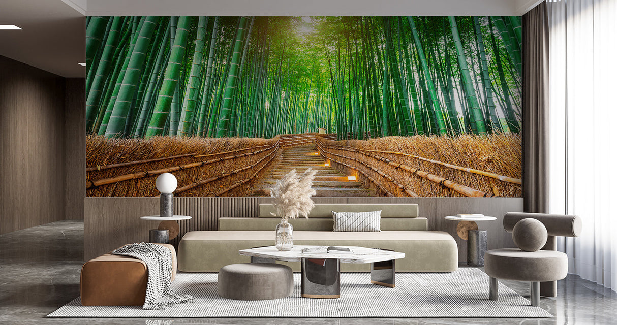 Zen garden wallpaper transforming a meditation room with soft natural lighting