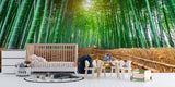 Japanese bamboo wallpaper bringing nature into a home office space
