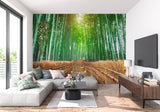 Japanese bamboo mural adding serenity to a home office environment