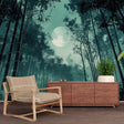 Bamboo forest wallpaper creating a peaceful atmosphere in a modern minimalist bedroom with moonlit bamboo silhouettes