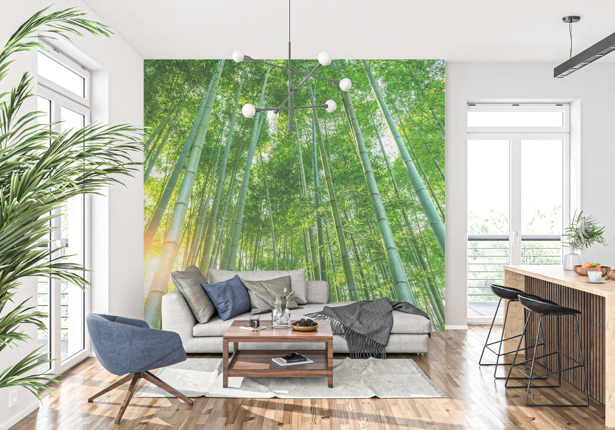 Bamboo forest wall mural adding natural elegance to bedroom space