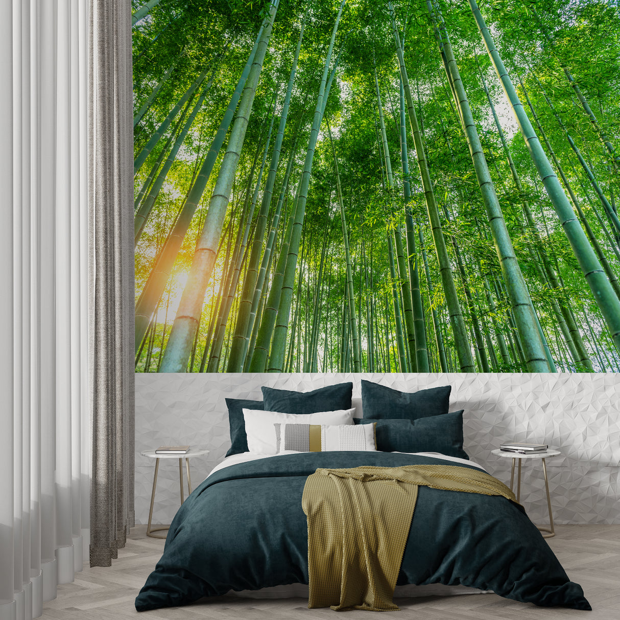 Japanese zen garden wallpaper creating calm atmosphere in home office