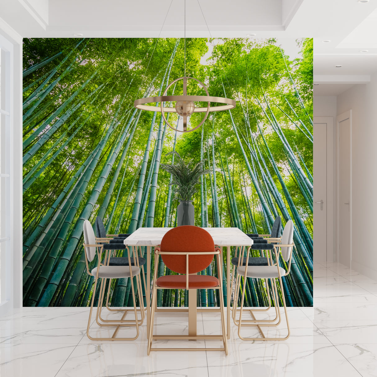 Zen bamboo forest wallpaper in yoga studio creating peaceful atmosphere