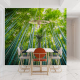 Zen bamboo forest wallpaper in yoga studio creating peaceful atmosphere