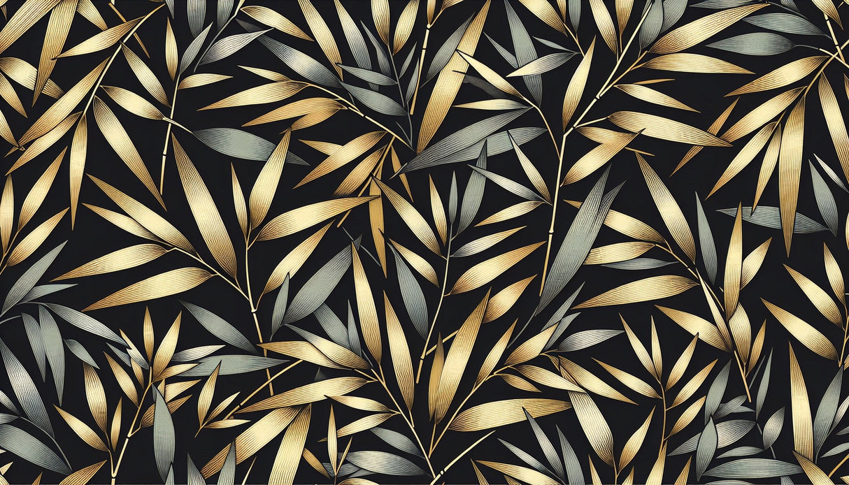 Black and gold bamboo pattern design file showing intricate metallic leaf details