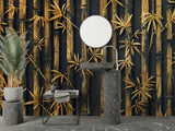 Oriental bamboo wall mural adding elegance to a master bedroom with minimal furniture