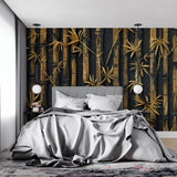 Bamboo wall mural transforming an entry hallway with striking vertical lines