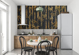 Black and gold bamboo design making a statement in a contemporary living room