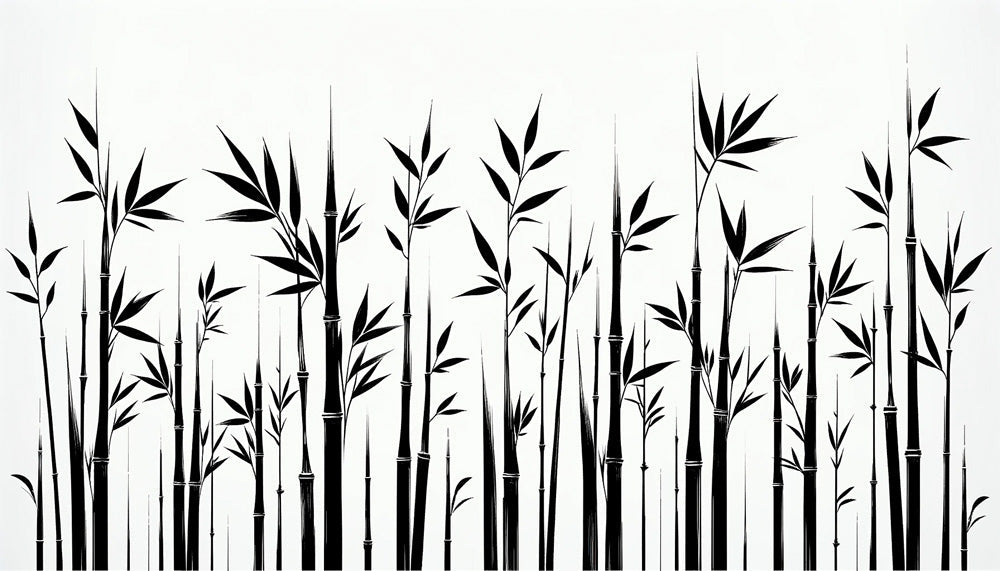 Black and white bamboo wall mural design file showing detailed bamboo pattern and leaf textures