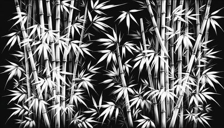 Black and white bamboo forest design file showing intricate botanical pattern and detailed stems