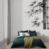 Japanese style bamboo mural in contemporary bedroom setting