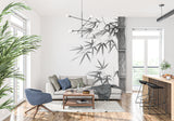 Black and white bamboo wallpaper enhancing home office space