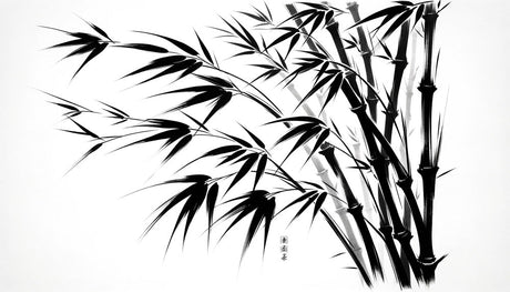 Japanese bamboo wallpaper design file showing intricate black and white brush strokes