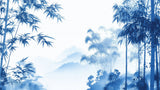 Japanese garden bamboo wallpaper design file showing intricate blue botanical pattern and misty mountains