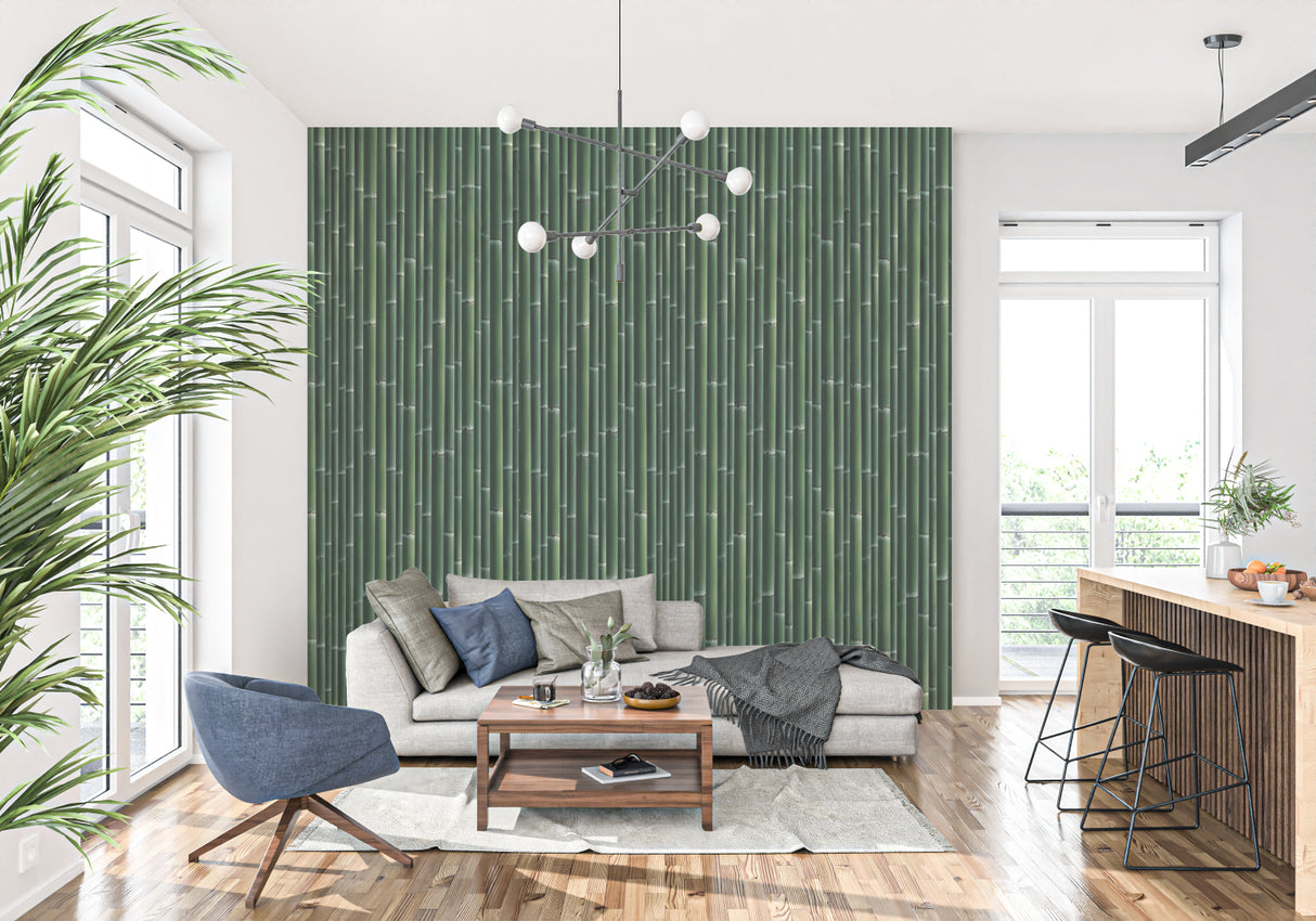 Oriental bamboo pattern transforming a contemporary home office