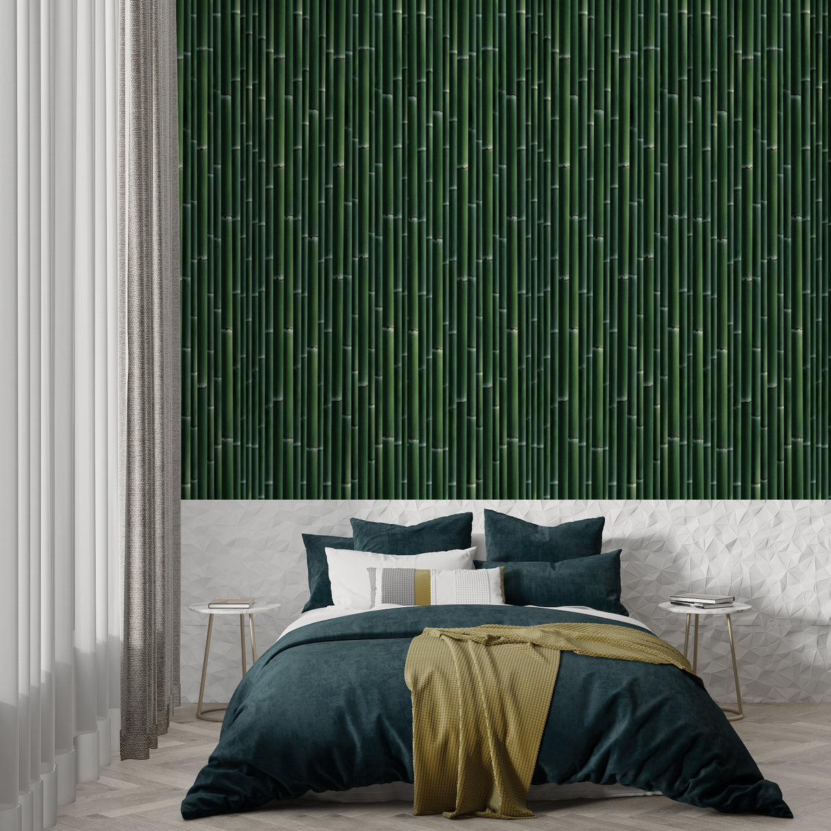 Bamboo mural pattern enhancing a peaceful meditation room
