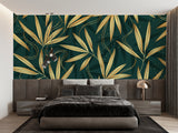 Botanical bamboo wallpaper bringing nature into a dining room setting