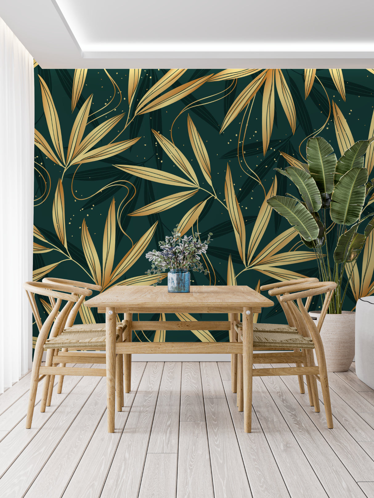 Gold bamboo leaf pattern making a statement in a home office