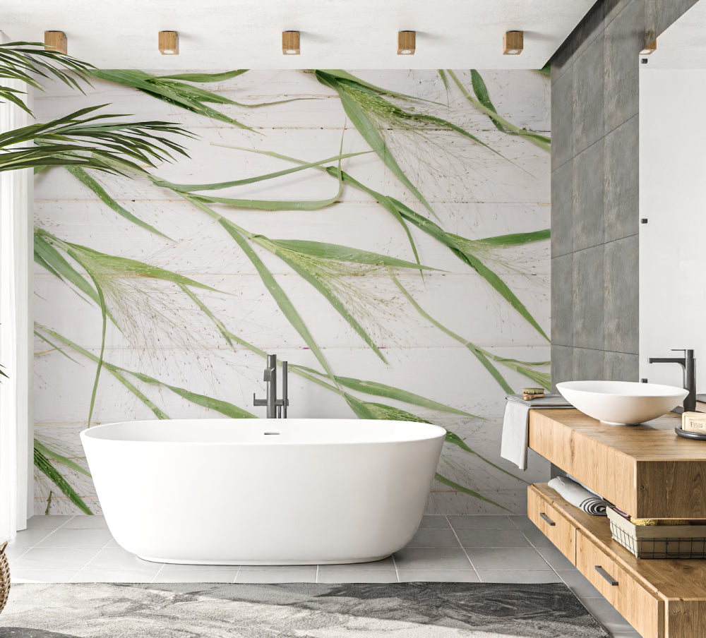 Elegant bamboo leaf pattern making a home office feel fresh and inspiring