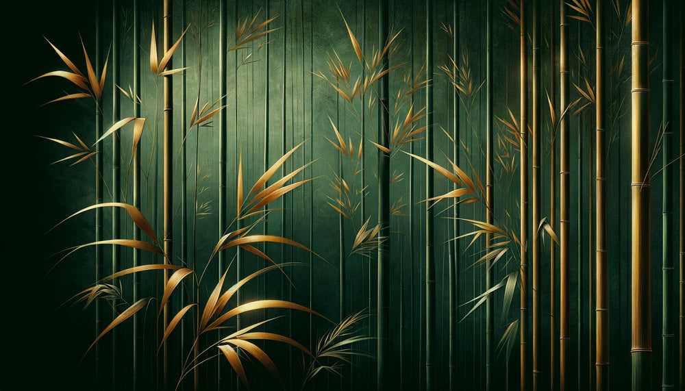 Bamboo wallpaper design file showing detailed emerald green stalks and golden leaves pattern