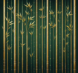 Gold bamboo pattern on emerald green background - design file showing intricate stem details