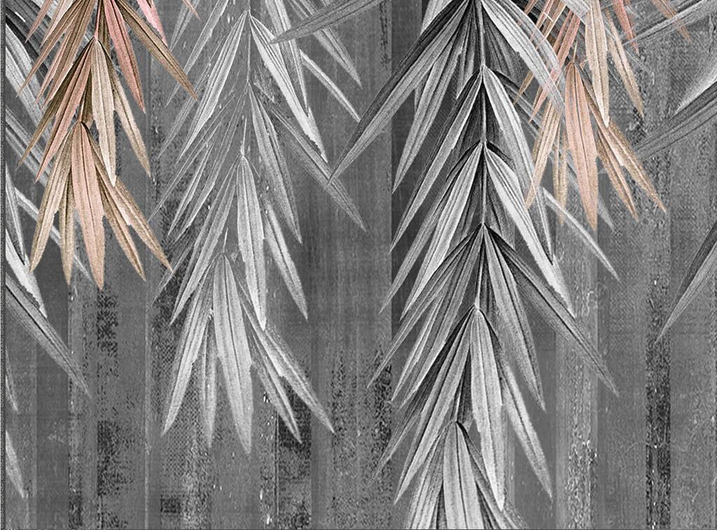 Design file of gray and rose gold bamboo leaf pattern showing intricate metallic details