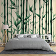 Bamboo forest wallpaper creating a zen atmosphere in a modern living room with natural light and minimalist furniture