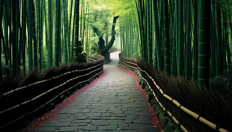 Japanese bamboo garden design file showing full pattern with stone path and emerald bamboo grove