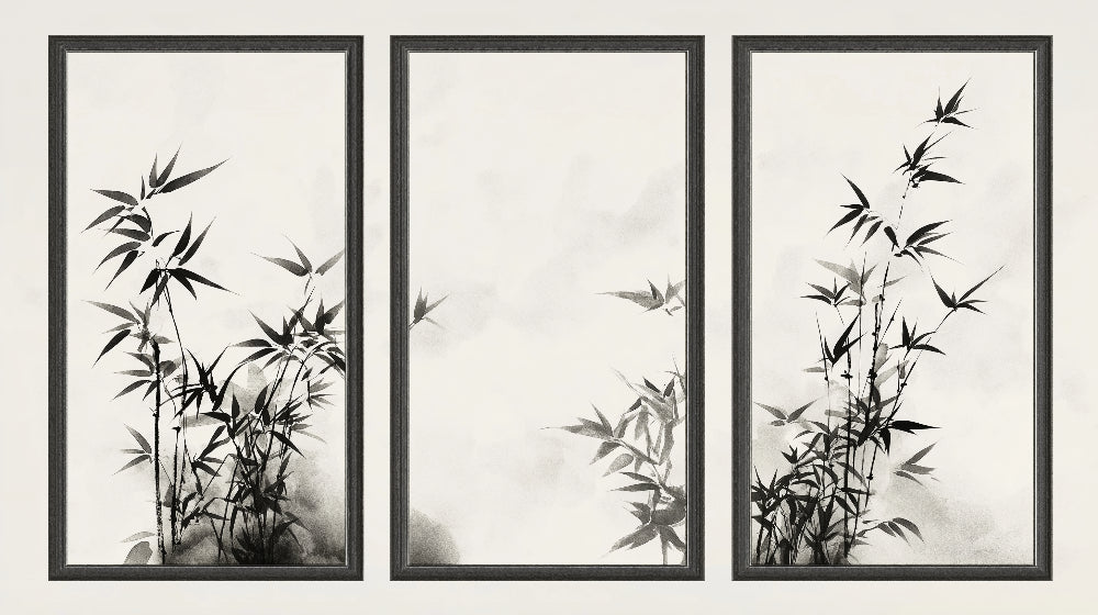 Black and white bamboo design file showing detailed ink brush strokes and pattern layout