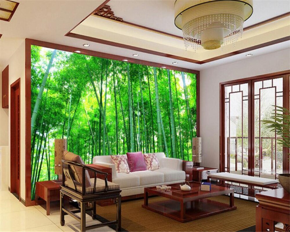 Oriental bamboo wallpaper adding serenity to a bedroom