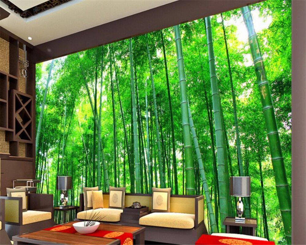 Japanese bamboo forest mural in a spa-inspired bathroom