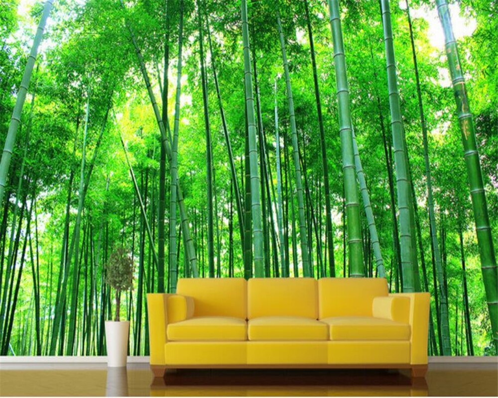 Bamboo wall mural bringing nature into a home office