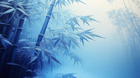 Bamboo Forest Wallpaper design file showing misty blue gradient and detailed bamboo stalks pattern
