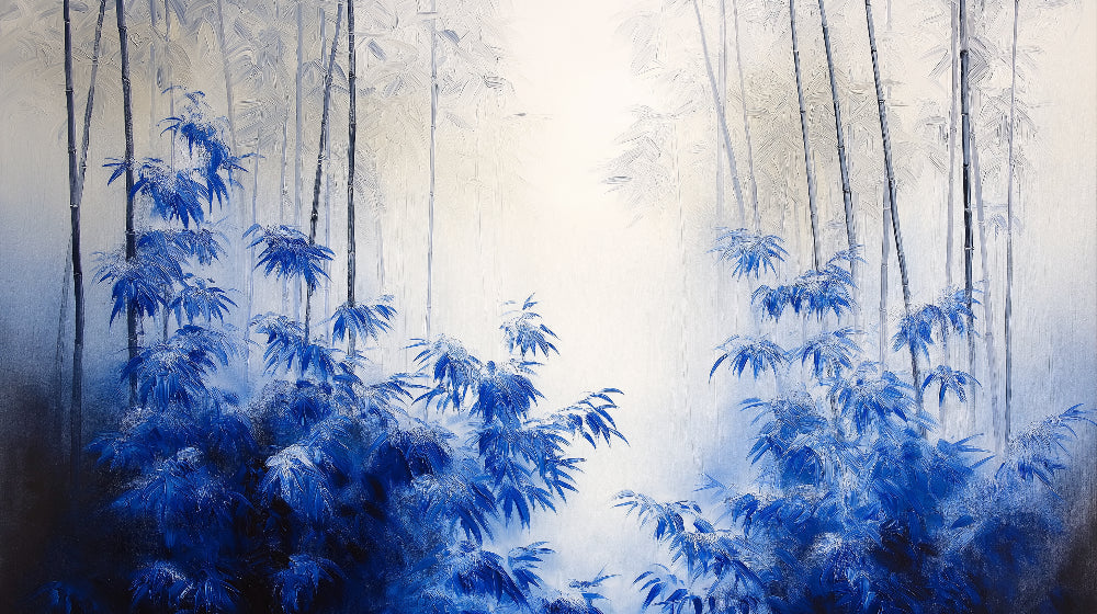 Bamboo forest wallpaper design file showing detailed misty blue bamboo pattern