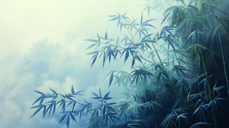 Japanese bamboo wallpaper design file showing misty blue oriental pattern