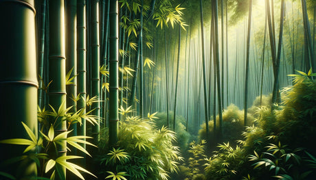 Bamboo forest wallpaper design file showing detailed misty green bamboo grove pattern