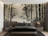Oriental bamboo wallpaper transforming home office space
