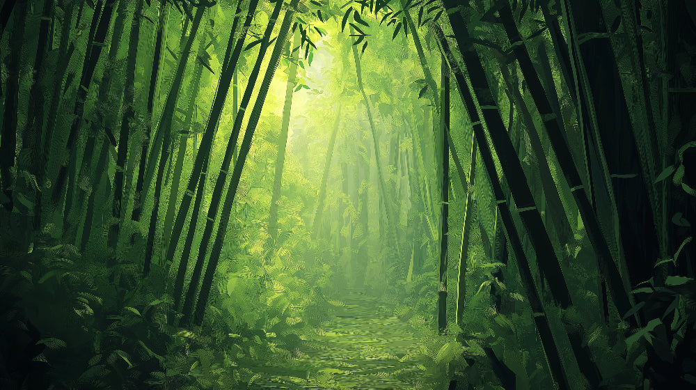 Bamboo forest wallpaper design file showing detailed misty path and sunlit bamboo grove pattern