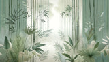 Bamboo forest wall mural design file showing delicate misty green bamboo pattern